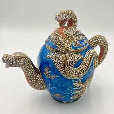 Vtg Japanese Dragonware Teapot Moriage Cobalt Blue  Dragon Gold Gilt Japan READ picture