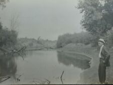 c1900s Suited Man Surveys Muddy Pond Lagoon Antique RPPC 1910s picture