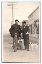 c1910's Children Terrier Dog Dirt Road Stores RPPC Photo Antique Postcard picture