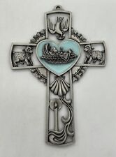 JCC Fine Pewter 2000 Genuine Pewter Cross - Baby, Lambs, Dove.  Mint Condition picture