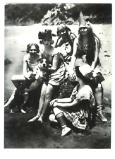 1920s VINTAGE BATHING BEAUTIES PIN-UP GIRLS GROUP&DOG on BEACH~NEW 1974 POSTCARD picture