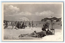Varna Bulgaria Postcard Crowd Scene at the Beach c1940's Posted RPPC Photo picture