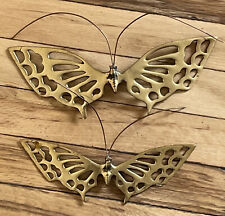 2 Vtg Brass Butterfly Wall Hanging Deco Boho MCM Hanging Loops Attached 10