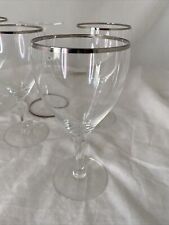 6 Vtg Wine Glasses w/ thin Silver Band mid century Retro MCM picture