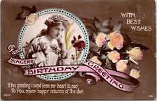 C.1908 Hand Tinted RPPC Beautiful Woman W Flowers Davidson Bros Postcard A120 picture