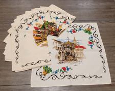 12 Vintage Alsace France Souvenir Napkins Cotton 5 Different Cities Colorful picture
