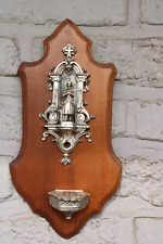Vintage french rare holy water font metal joan of arc jeanne Wall plaque wood picture