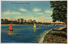 Diversey Harbor Lincoln Park Chicago Illinois VTG Teich Linen Postcard Unposted picture