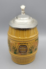 Vintage German Ceramic Barrel Pewter Lidded Beer Stein Cup Mug picture