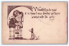 Tom Yad Artist Signed Postcard Children Drinking Soda Dog Beloit Kansas KS 1911 picture