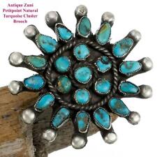 Antique Zuni Turquoise Brooch STAR Pin Natural Petitpoint Old Pawn 1930's Silver picture