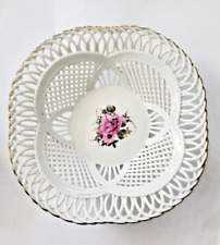 Romanian Signed Lace Porcelain Reticulated Lattice Bowl Hand Painted Florals  picture
