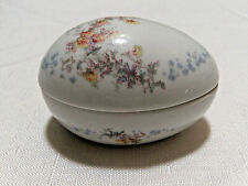 Vintage Limoges France Porcelain Egg Shape Trinket Box w/ Painted Flowers picture