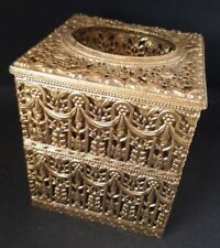 Vintage Filigree Gold Tone Brass Retro Vanity Tissue Box Excellent Condition picture