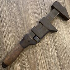 Vintage Antique Rare 10” Monkey Pipe Wrench Forged Steel Wood Handle Marked M picture