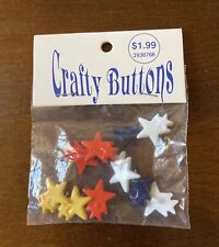 VNTG Crafty Buttons Brand 3/4” Red White Blue Yellow Stars 10 Total NIP picture