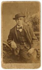 CIRCA 1870'S Stunning CDV Handsome Man in Stylish Suit & Hat Posing in Studio picture