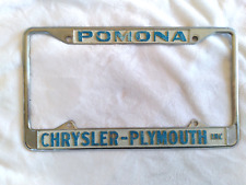 Vtg Pomona Chrysler Plymouth Dealership License Plate Frame Robert W Brown MOPAR picture