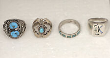 Vintage Turquoise & Silver Mens Native Southwest Rings - Lot of 4 - Mixed Design picture