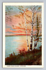c1924 Sunset near Petoskey Michigan White Birch Lake River Scenic WB Postcard picture
