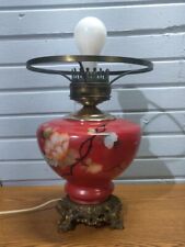Vintage Hurricane Parlor  Red Lamp Base with Handpainted Glass - NO SHADE Electr picture