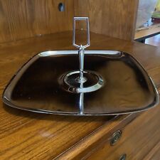 Vintage Atomic Mid Century Modern Square Chrome Tidbit Tray with Square Handle picture