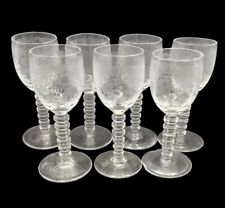 7 Vintage Etched Tiffin Cordial Port Sherry Aperitif Glasses Ribbed Stems 3.5