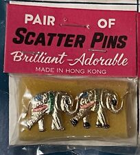 Pair Vintage Pin-Back Elephant Scatter Pins Gold Tone Novelty Hong Kong Unopened picture
