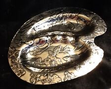 Vintage 1960's Silver Floral Textured Clear Glass Ashtray Or Trinket Dish  picture