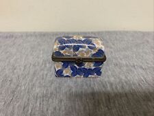 Vintage Porcelain Small Blue White & Gold Leaf Design Trinket Box Casket picture