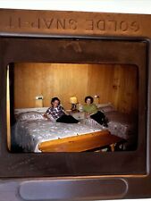 1950s 35mm Slide Women Sitting on Motel Room Beds Cowboy Boot Lamp Decor picture