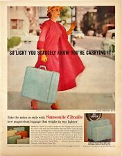 Vtg Samsonite Luggage Baby Blue Pink Coat City Girl Life Print Ad Magazine 1957 picture