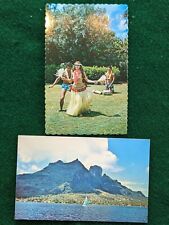 2 Vintage Chrome Postcards of Polynesia: Bora Bora and Tahitian Dancer picture
