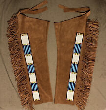 Old American Buckskin Beaded Fringes Powwow Regalia Red Cloud's Leggings LG01 picture