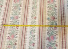 Vintage Seersucker Fabric Cream Floral Stripe Green Rose 1.5 Yards picture
