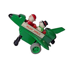 Vintage Christmas Ornament Airplane Taking Off with Santa Claus Snowman  3
