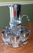 MCM VITREON QUEENS LUSTER SILVER FADE COCKTAIL SET BARWARE CHROME CADDY picture