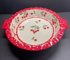 Temptations Cherries Jubilee 9” Deep Dish Pie Dish Ovenware By Tara Pre-Owned picture