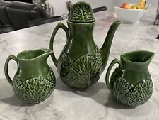 🥬 ~*~GORGEOUS GREEN CABBAGE CERAMIC TEA POT WITH 2 CREAMER/SUGAR POURS~*~ 💚 picture