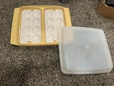 Vintage Tupperware 723-4 Pc Harvest Gold Deviled Egg Container Tray Keeper Lid picture