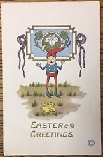 Antique Easter Greetings Postcard Gnome, Chicks, Posted Colgate, Wisconsin 1916 picture