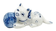 Vintage Delft Hand Painted Kitten Blue & White Playing w/Ball 4.5