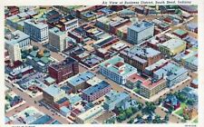 Air View Of Business District South Bend Indiana Vintage Linen Post Card picture