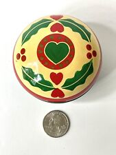 Vtg SCANDI Christmas Wood Trinket Gift Box Lid Hearts Holly Leaf Berries Laquerd picture