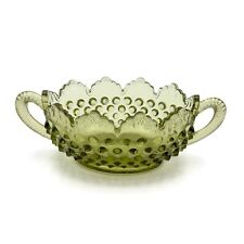 Fenton Colonial Green Hobnail Scalloped Edge Double Handle Nappy Candy Nut Dish picture