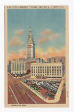 Hotel Cleveland Terminal Tower & US Post Office Ohio Linen Postcard picture