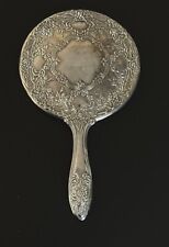 Vintage Hand-Held Vanity Mirror, Silver-Plated,Beaded Rim,Ornate Victorian 9.5”L picture