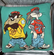 Vintage 90’s Looney Tunes Taz & Bugs Warner Bros 17” Square Throw Pillow picture