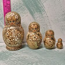 *see Crack* RUSSIAN 4 Nesting Dolls Wooden Natural Wood 3.125” - 1.5” Vintage picture