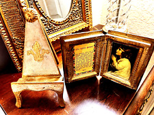 2 PC FLORENTINE WOOD EASEL & BOOK- ITALY -ANTIQUED GOLD -HANDMADE picture